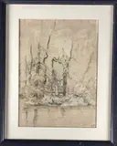Maison en bord de rivière by Georges Le Meilleur, Encre et aquarelle sur papier, sold Jun 2022