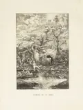 La Comédie de la Mort. 1854; by Rodolphe Bresdin, Lithographie sur chine blanc appliqué sur vélin, sold Jun 2020