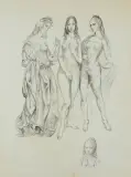 Eve. 1960 by Tsuguharu Foujita, Lithographie avec une fillette en remarque, sold Jun 2020