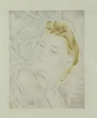 Femme endormie. 1930 by Tsuguharu Foujita, Eau-forte et aquatinte en couleurs sur chine appliqué sur Japon, sold Jun 2020