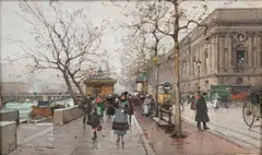 Les quais du Louvre by Eugène Galien-Laloue, Gouache sur papier, sold Nov 2019