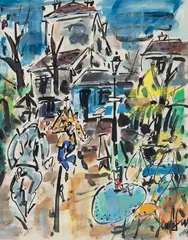 Terrasse de café à Montmartre by Gen Paul, Encre et gouache sur papier, sold Nov 2019