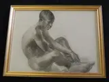 Etude de jeune antillais nu assis by Pierre Bodard, Fusain et crayon sur papier, sold Mar 2012