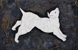 ET SPERANZA CALO - SEAILLES (1885-1949) Le Chien blanc, circa 1925 by Léonard-Tsuguharu Foujita, Panneau en Lap à fond marbré doré, sold Mar 2012