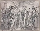 Tobie rend la vue à son père by François Boucher, Plume et encre noire, lavis gris sur traits de crayon noir, sold Feb 2012