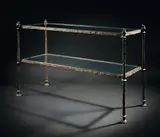Console à double plateau, modèle aux grenouilles by Diego Giacometti, Bronze à patine brun-vert, sold Dec 2011