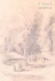 Les lavandières et Le gué animé by Charles Louis Mozin, Crayon sur papier signé, sold Mar 2020
