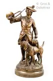 & Prosper LECOURTIER (1855-ca 1924) Piqueur au relais by Hippolyte Moreau, Épreuve en bronze à patine brune, sold Mar 2020
