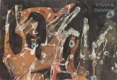 Composition by Simon Hantaï, 1950, Gouache sur papier, sold Dec 2019