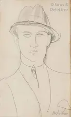 Portrait de Victor Max Descaves (1899-1959) by Amedeo Modigliani, vers 1918, Crayon sur papier, sold Dec 2019