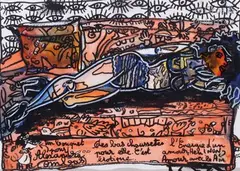Alexandra au bas sur le canapé by Robert Combas, Encre et aquarelle, sold Dec 2019