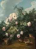 Un chien à l’arrêt devant les perdrix by Alexandre-François Desportes, Toile, sold Dec 2019