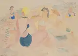 Baigneuses sur la plage by Aly Ben Salem, Aquarelle sur traits de crayon sur papier, sold Nov 2019