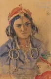 Hafsia et Fatima by Alexandre Roubtzoff, Crayon et aquarelle, sold Nov 2019