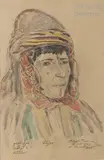 Bédouine aux fibules (M’bazka) by Alexandre Roubtzoff, Crayon et aquarelle, sold Nov 2019
