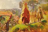 Famille aux abords d'un chemin by Adolphe Gumery, Panneau signé en bas à droite, sold Jun 2010