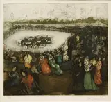 La Tablada, la veille des courses de taureaux by Francisco Iturrino, Eau-forte et aquatinte, sold Sep 2009