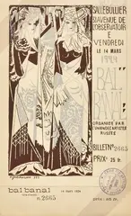 Bal Banal, 14 mars 1924 (Parton 374) Billet pour le Bal Banal organisé par l'Union des Artistes Russes, Salle Bullier, vendredi 14 mars 1924 by Natalia Goncharova, Lithographie, sold Apr 2024