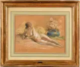 Odalisque by Antoine Calbet, Fusain, pastel et craie blanche, sold Apr 2024