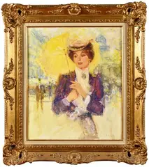 Elégante parisienne au Panthéon by Victor Guerrier, Gouache sur papier marouflé sur toile, sold Apr 2024
