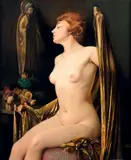 Nue au voile doré et au Bouddha by Firmin Baes, Toile, sold Dec 2012
