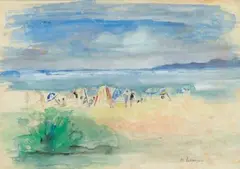Plage animée by Henri Lebasque, Aquarelle sur papier, sold Dec 2012