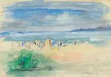 Plage animée by Henri Lebasque, Aquarelle sur papier, sold Dec 2012