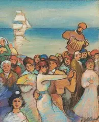 La fête au bord de l'eau by Ramon Pichot, Pastel sur papier, sold Dec 2012