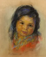 Blackfoot Papoose by Nicholas Raphael de Grandmaison, 1950, pastel on paper, sold Feb 2019