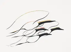 Four Geese in Flight by Benjamin Chee Chee, 1976, acrylic on paper, sold Jan 2019