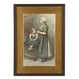 Mother Braiding Daughter's Hair by Adolf Artz, Watercolor on paper, sold Oct 2022