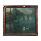 The White Swans of Bruges by Julien Célos, Oil on canvas, sold Oct 2022