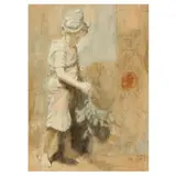 Child with Leaves by Conger Metcalf, Graphite and oil wash on coated paper, sold Oct 2022