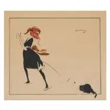 Small Illustration of a Woman and Cat by Hilda Cowham, Ink, sold Oct 2022
