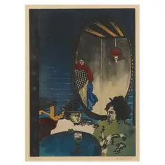 Café Scene by Eliyahu Abrahami, Etching and aquatint in colors, sold Oct 2022