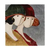 Two Women by Stephen White, Oil and gold leaf on panel, sold Oct 2022