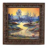 Sunset Landscape with Pond by Marie Bickford, Oil on canvas, sold Oct 2022