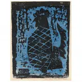 Rooster by Milton Avery, Color woodblock printed in blue and black, sold Oct 2022