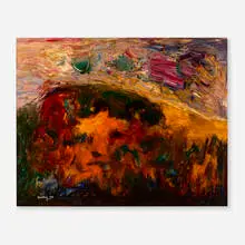American Landscape with Golden Flowers by Ralph Rosenborg, 1974, oil on canvas, sold Aug 2025