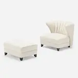 Lounge chair and ottoman by James Mont, c. 1955, upholstery, lacquered wood, sold Jul 2022