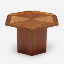 Occasional table from the Chun Residence by Buff & Hensman, c. 1975, walnut, sold Jul 2022