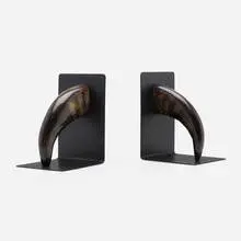 Bookends model 4773, pair by Carl Auböck, 1958, horn, enameled steel, sold Jul 2022