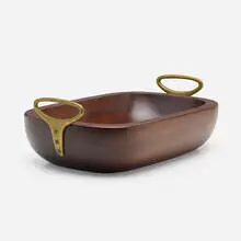 Handled bowl by Carl Auböck, c. 1955, mahogany, brass, sold Jul 2022