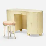 Vanity and stool from the Alfred Koolish Residence, Bel Air by Samuel Marx, 1954, crackle lacquered wood, upholstery, sold Jul 2022
