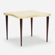 Dining table, model 5002 by Paul Theodore Frankl, c. 1948, lacquered cork, mahogany, sold Jul 2022