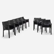 Cab chairs model 413, set of eight by Mario Bellini, 1979, leather, sold Jul 2022