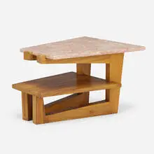 Occasional table by Frank Lloyd Wright, c. 1950, sycamore, marble, sold Jul 2022