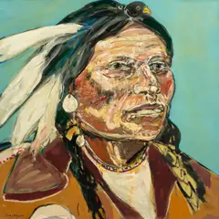 Indian by Ira Yeager, 2001, mixed media on canvas, sold Sep 2025