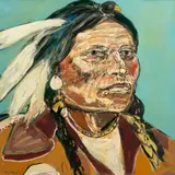 Indian by Ira Yeager, 2001, mixed media on canvas, sold Sep 2025