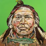 Chief by Ira Yeager, mixed media on canvas, sold Sep 2025